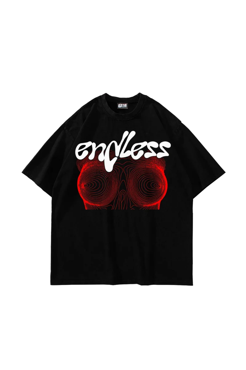Endless Baskılı Siyah Oversize Unisex T-shirt