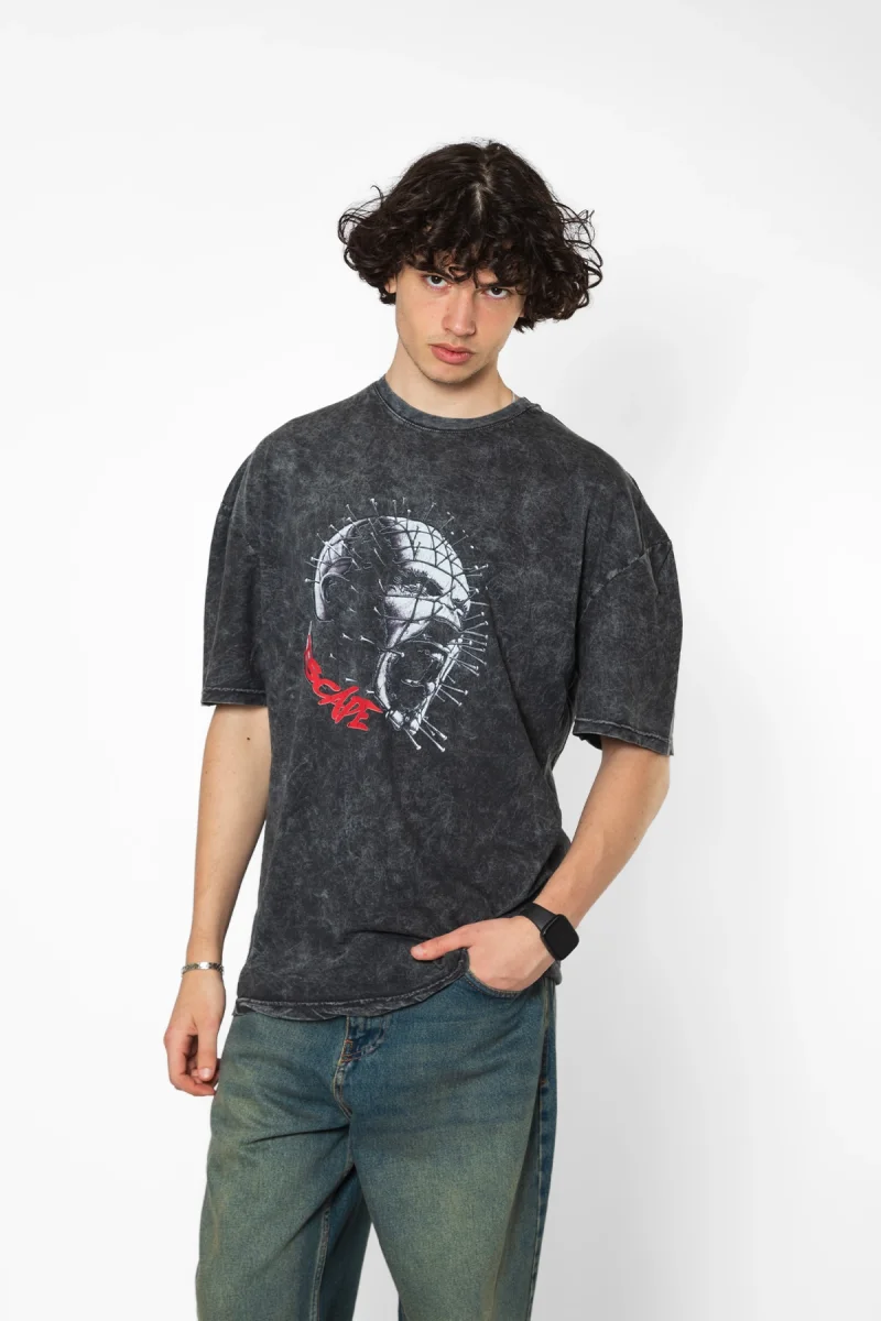 Escape Baskılı Oversize Unisex Yıkamalı Siyah Tshirt