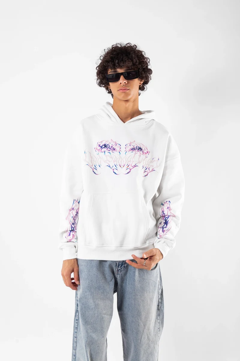 Eternal Text Baskılı Oversize Unisex Beyaz Hoodie