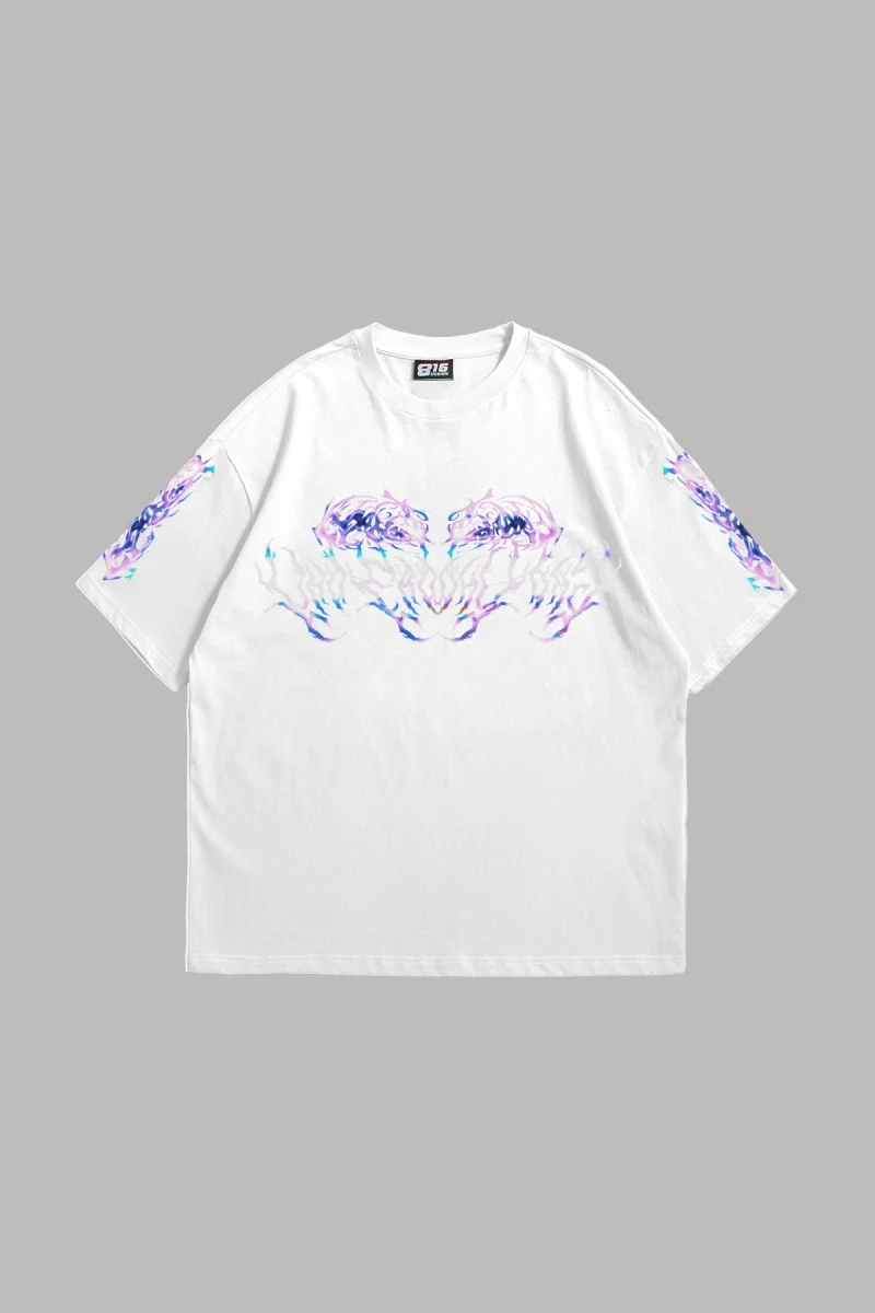 Eternal Text Baskılı Oversize Unisex Beyaz Tshirt