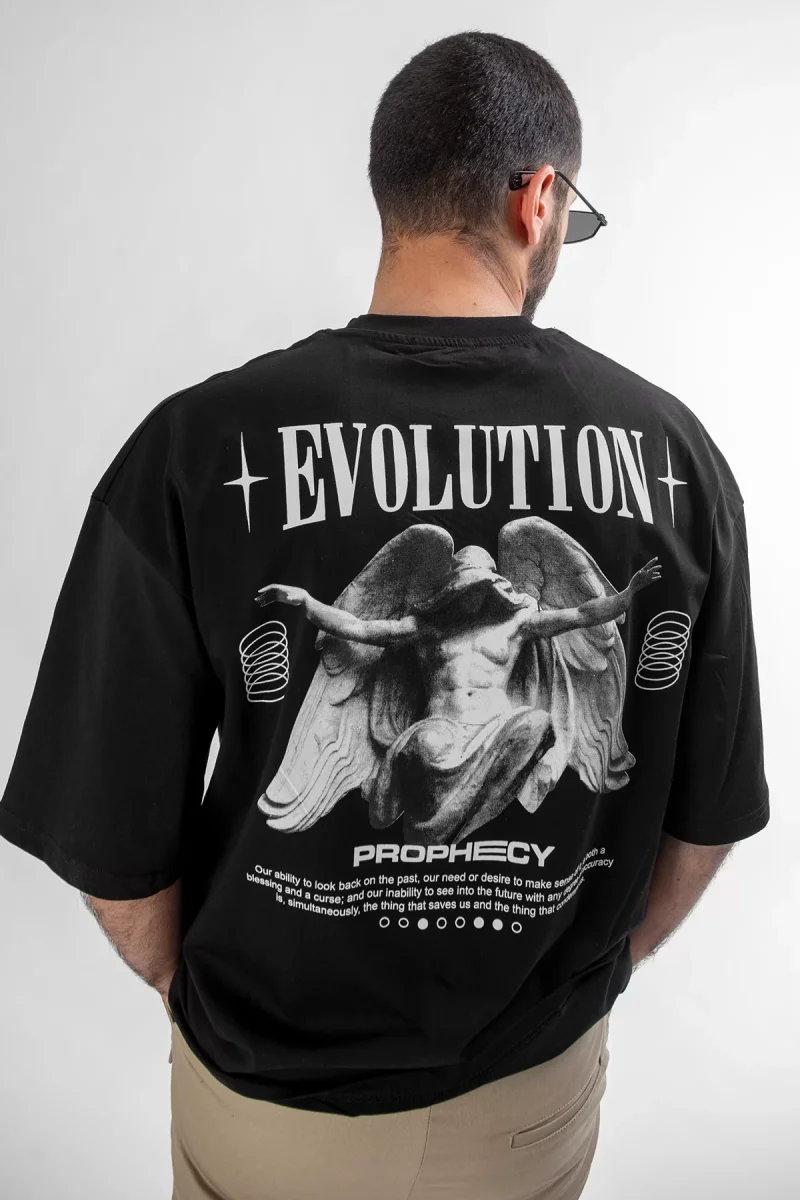Evolution Sırt Baskılı Siyah Unisex Oversize Tshirt