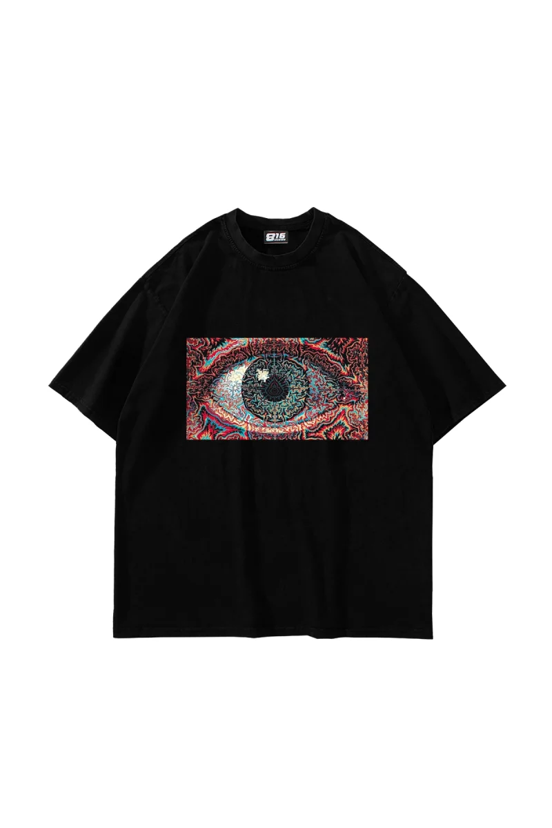 Eye Hallucination Baskılı Oversize Unisex Siyah Tshirt