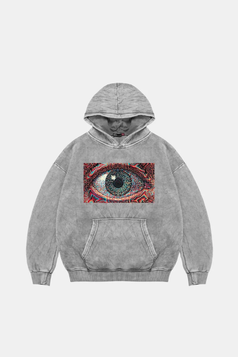 Eye Hallucination Oversize Unisex Yıkamalı Beyaz Hoodie