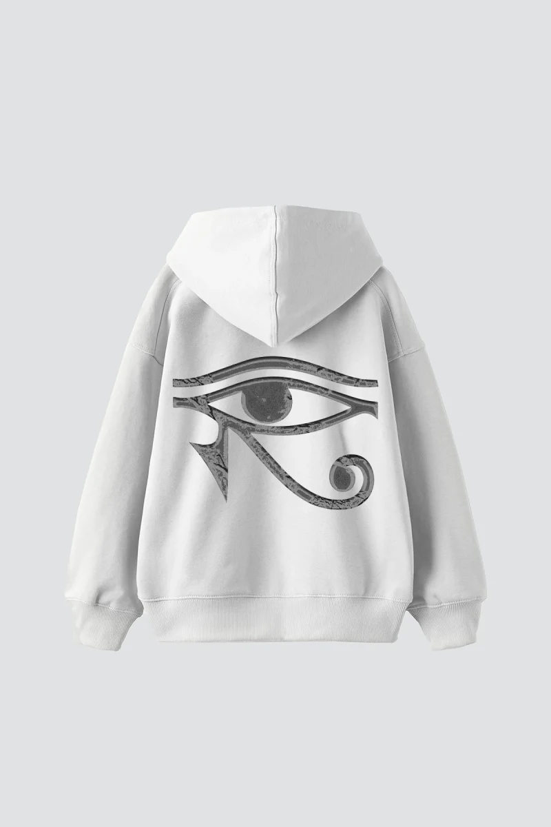 Eye Of Horus Baskılı Oversize Unisex Beyaz Hoodie