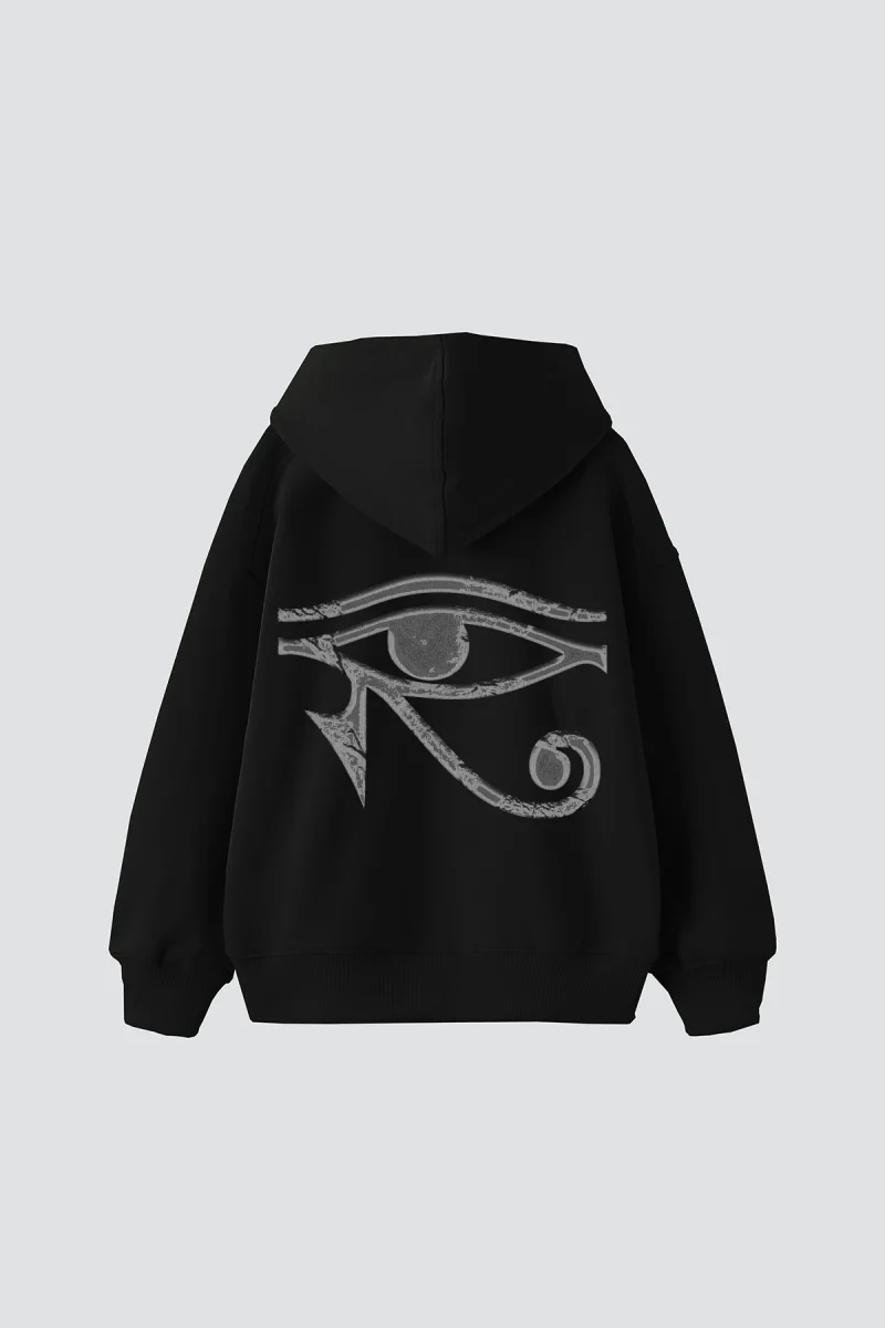 Eye Of Horus Baskılı Oversize Unisex Siyah Hoodie