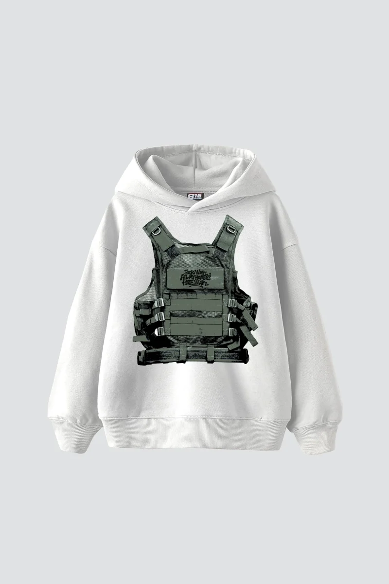 F*ck War Baskılı Oversize Unisex Beyaz Hoodie