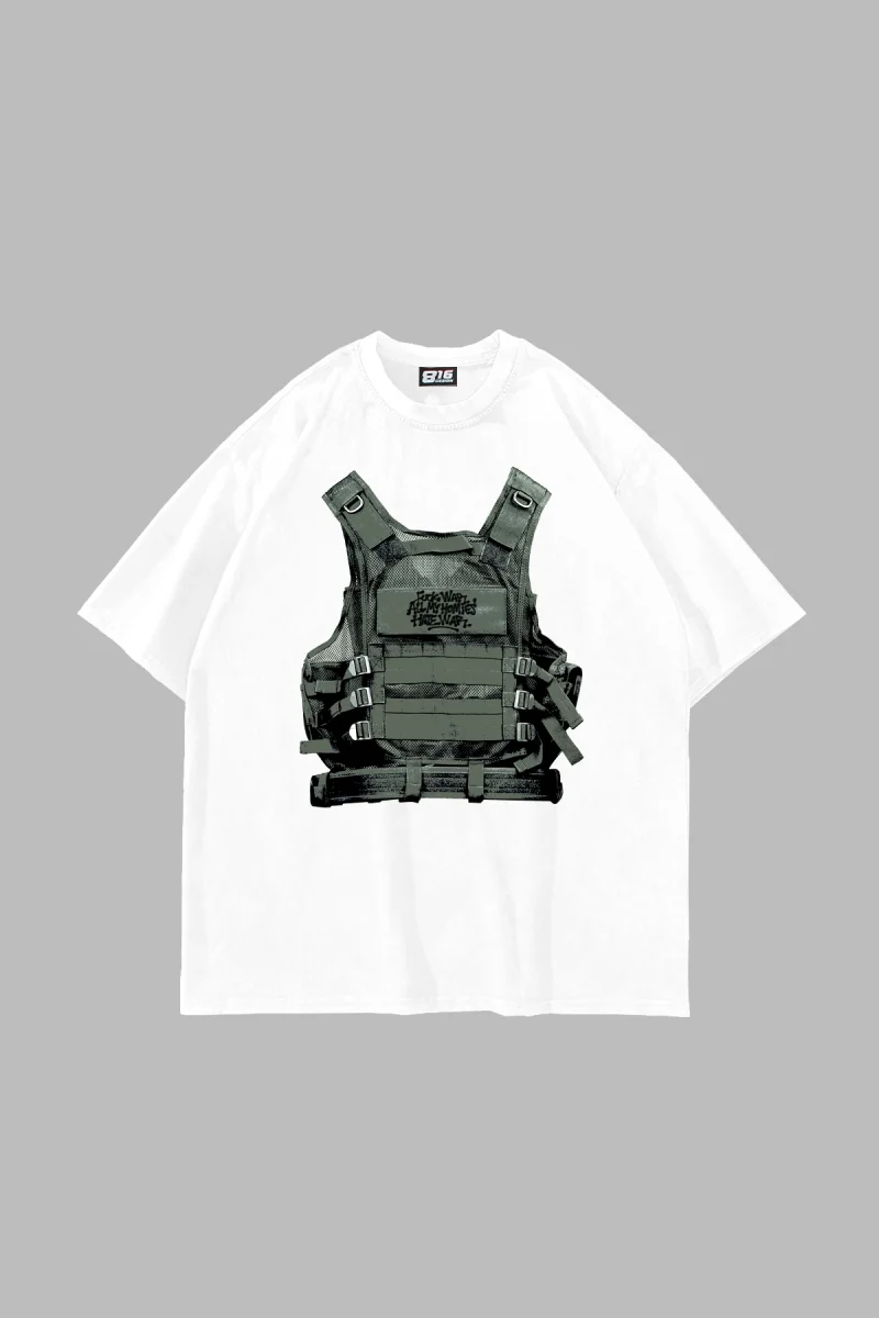 F*ck War Baskılı Oversize Unisex Beyaz Tshirt