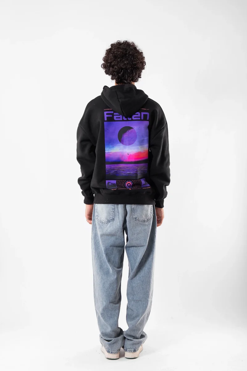 Fallen Baskılı Oversize Unisex Siyah Hoodie