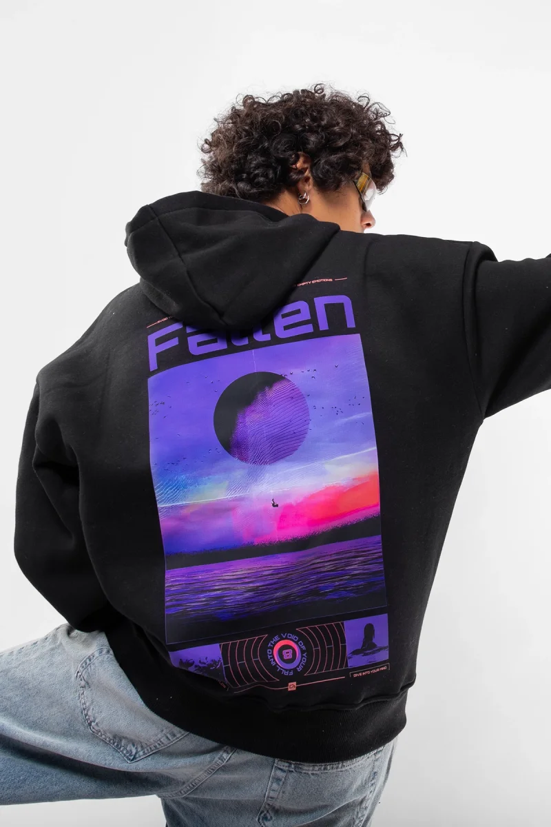 Fallen Baskılı Oversize Unisex Siyah Hoodie