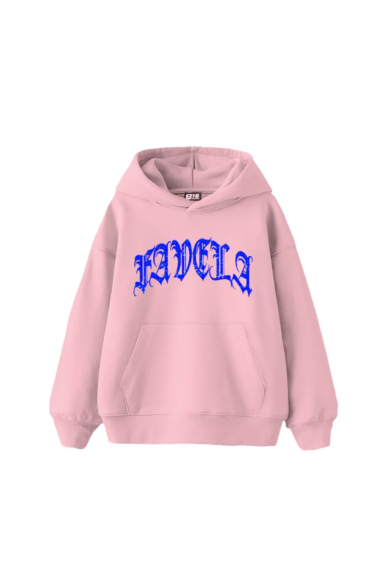 Favela Mavi Taş Baskılı Oversize Unisex Pembe Hoodie