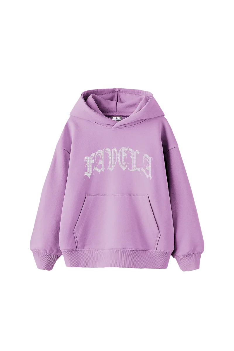 Favela Taş Baskılı Oversize Unisex Mor Hoodie