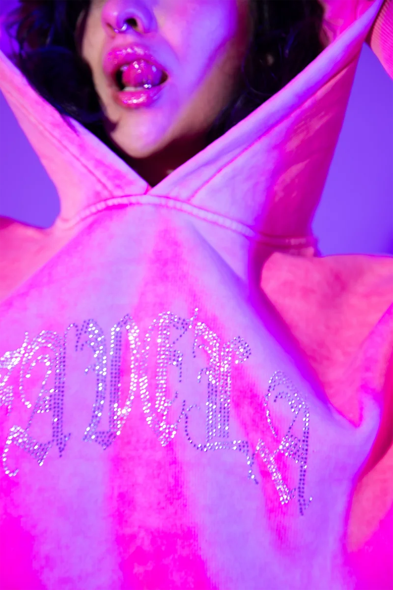 Favela Taş Baskılı Oversize Unisex Yıkamalı Pembe Hoodie