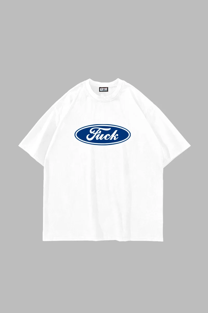 F*ck Logolu Baskılı Oversize Beyaz Tshirt