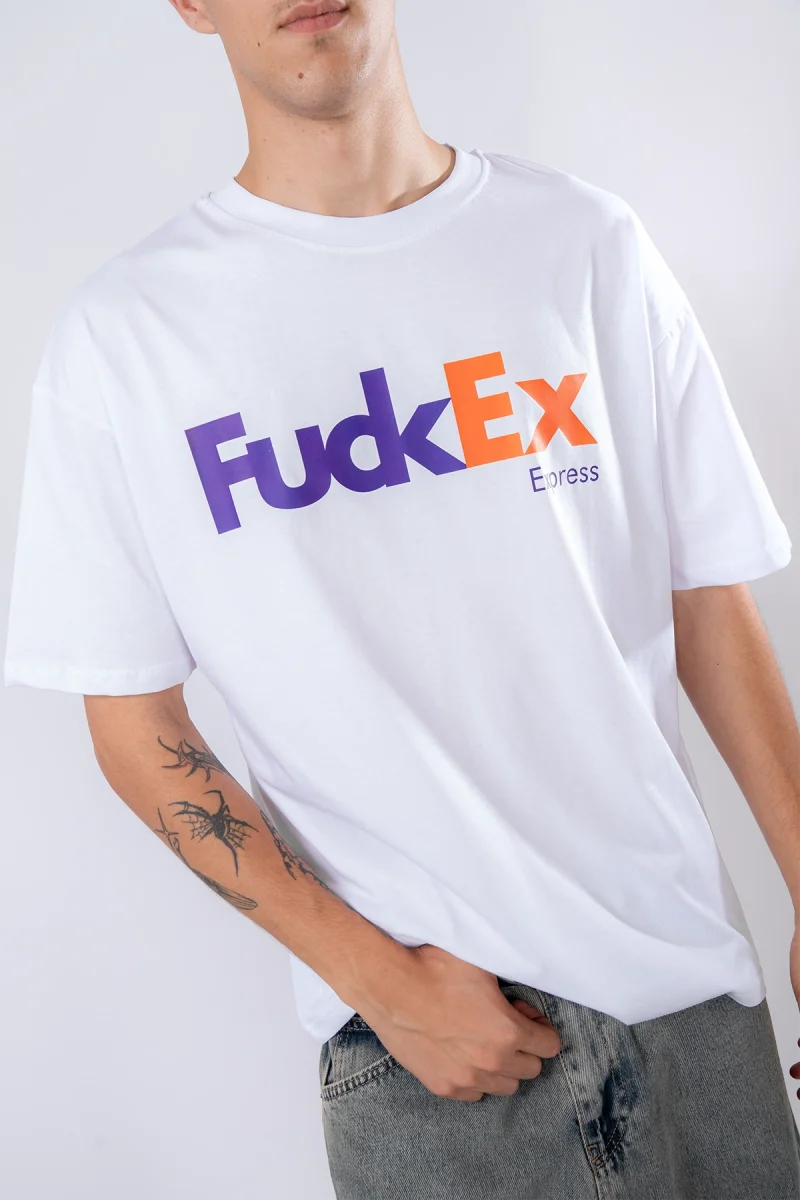 FckEx Logolu Beyaz Oversize Tshirt