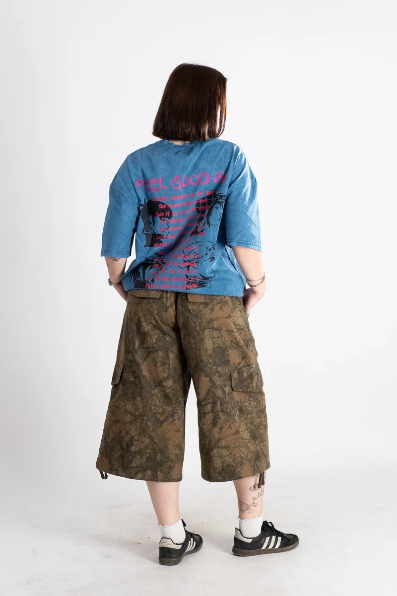 Feel Good Inc Baskılı Oversize Unisex Yıkamalı Mavi Tshirt