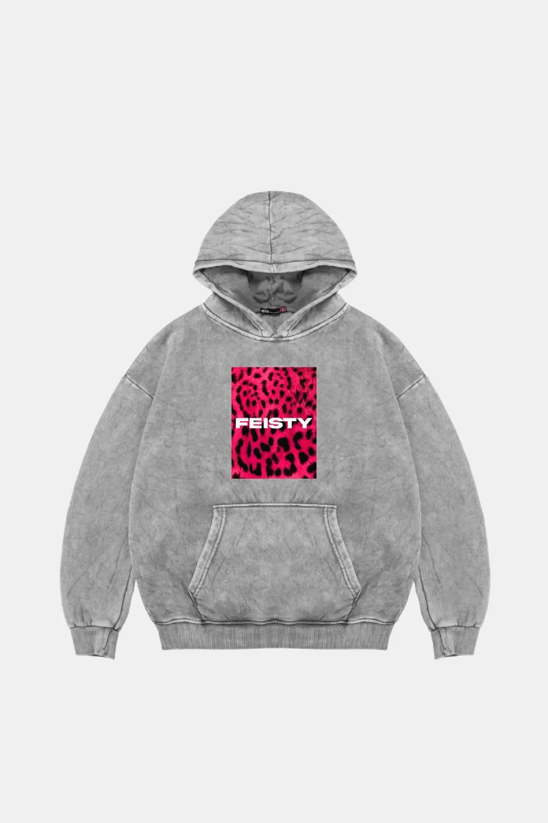 Feisty Oversize Unisex Yıkamalı Beyaz Hoodie