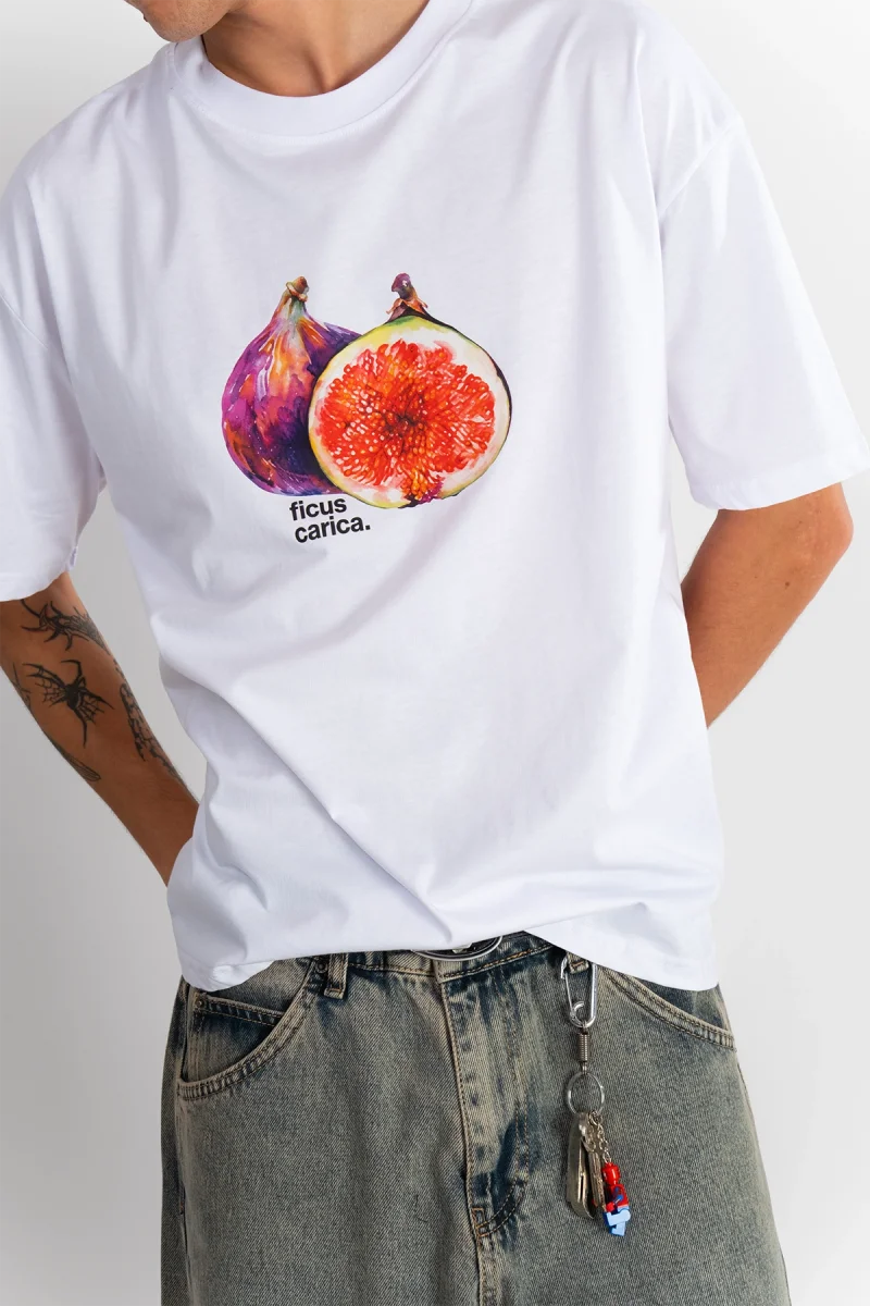 Ficus Carica Baskılı Beyaz Oversize Tshirt