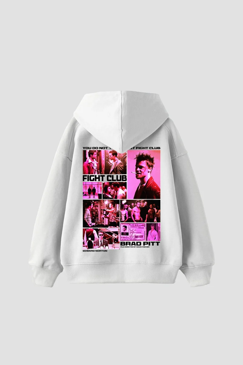 Fight Club Baskılı Oversize Unisex Beyaz Hoodie