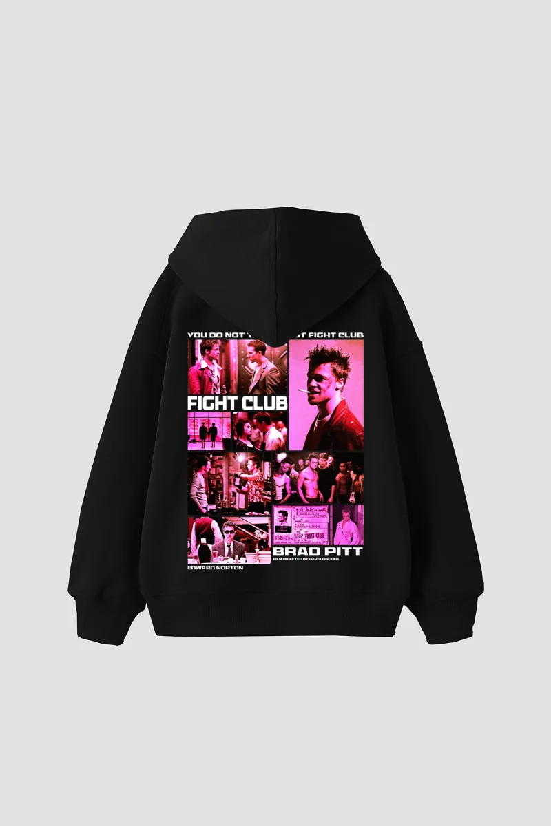 Fight Club Baskılı Oversize Unisex Siyah Hoodie