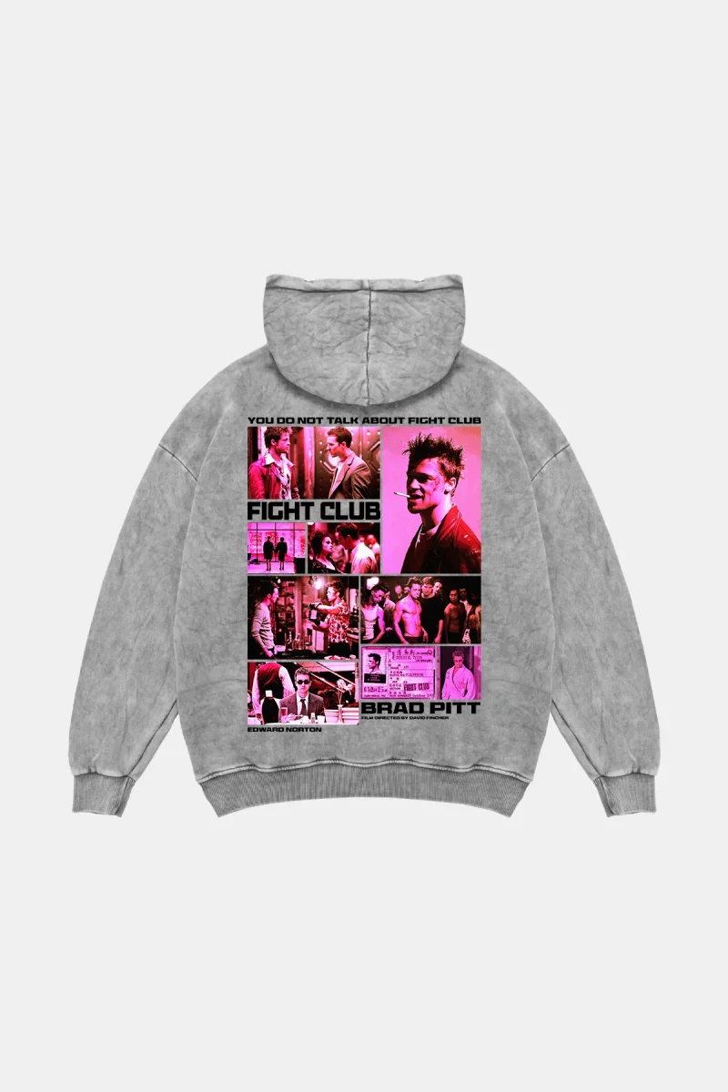 Fight Club Baskılı Oversize Unisex Yıkamalı Beyaz Hoodie