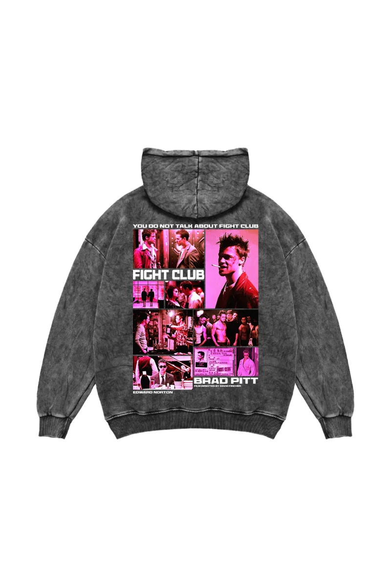 Fight Club Baskılı Oversize Unisex Yıkamalı Siyah Hoodie
