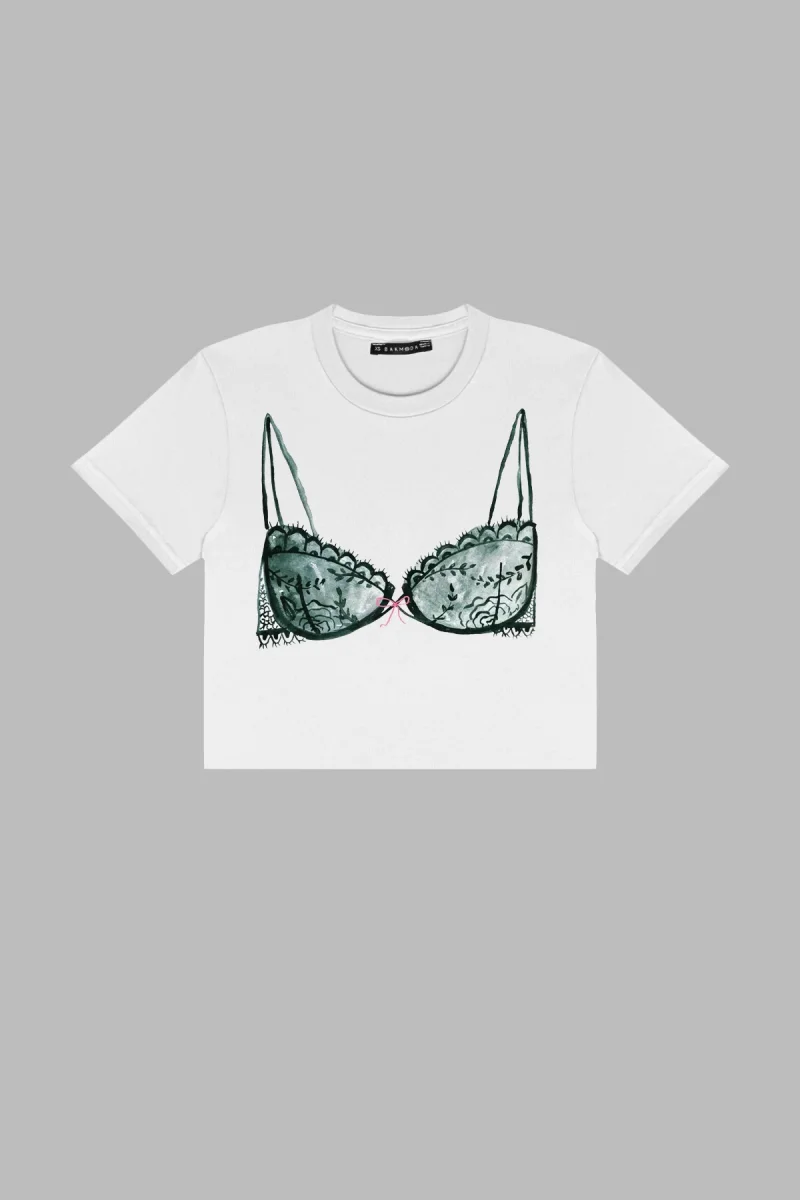 Fiyonk Bikini Baskılı Beyaz Crop Top