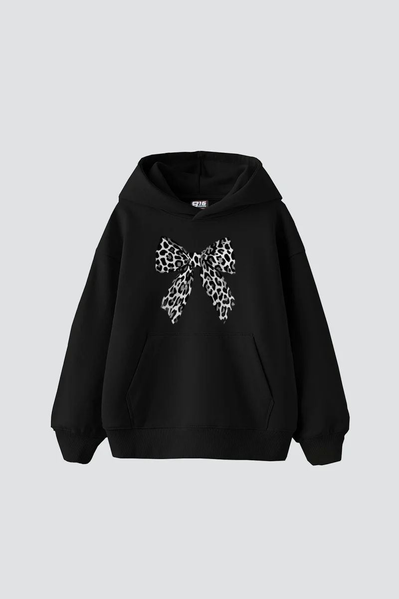 Fiyonk Leopar V2 Baskılı Oversize Unisex Premium Siyah Hoodie