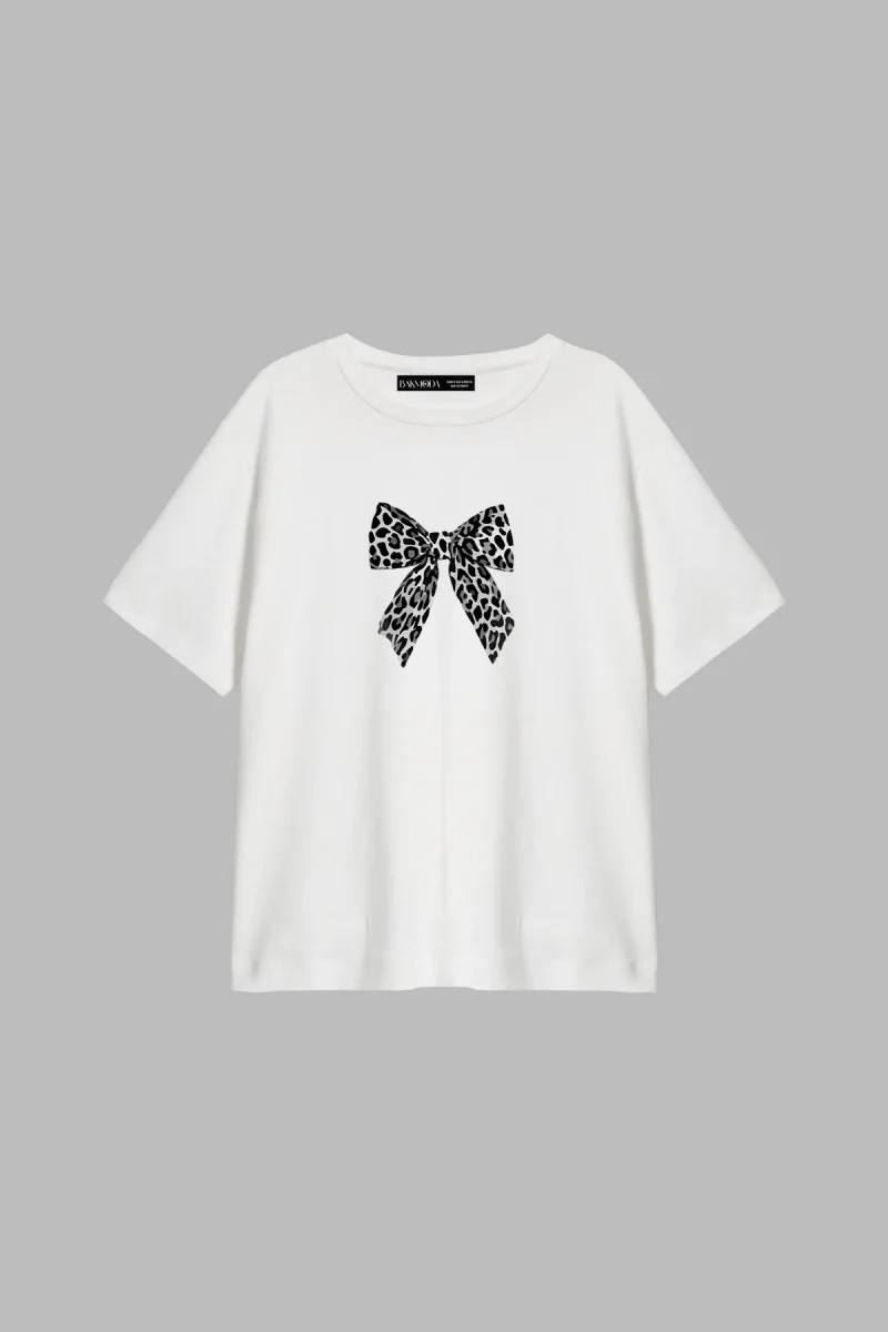 Fiyonk V2 Baskılı Relaxed Fit Beyaz Kadın Tshirt