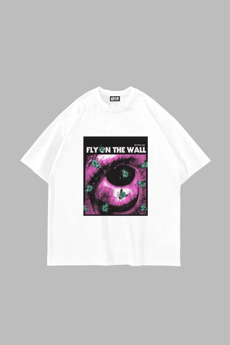 Fly On The Wall Baskılı Oversize Unisex Beyaz Tshirt