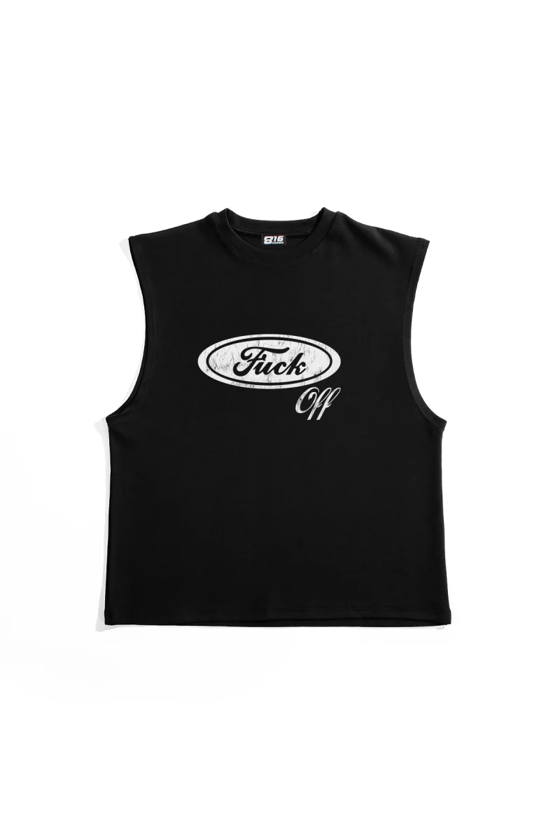 Ford Parodi Logo Baskılı Siyah Sıfır Kol Tshirt