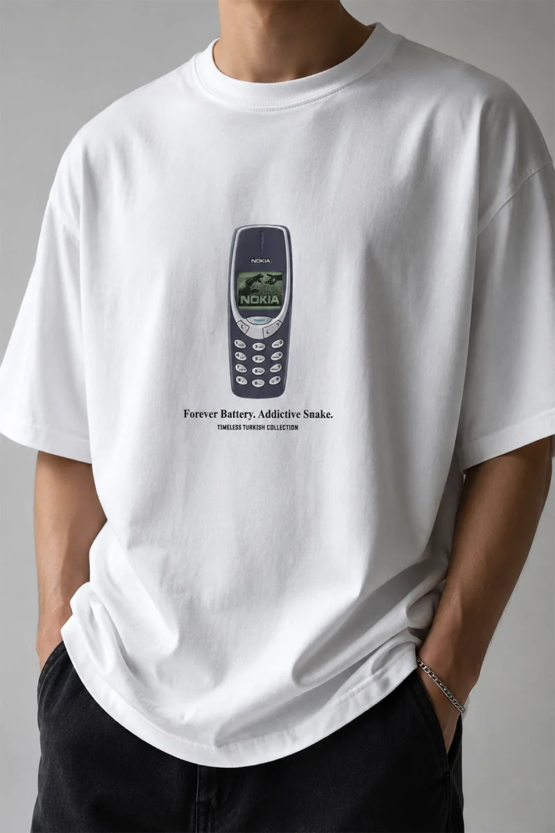 Forever Battery Baskılı Oversize Unisex Beyaz Tshirt