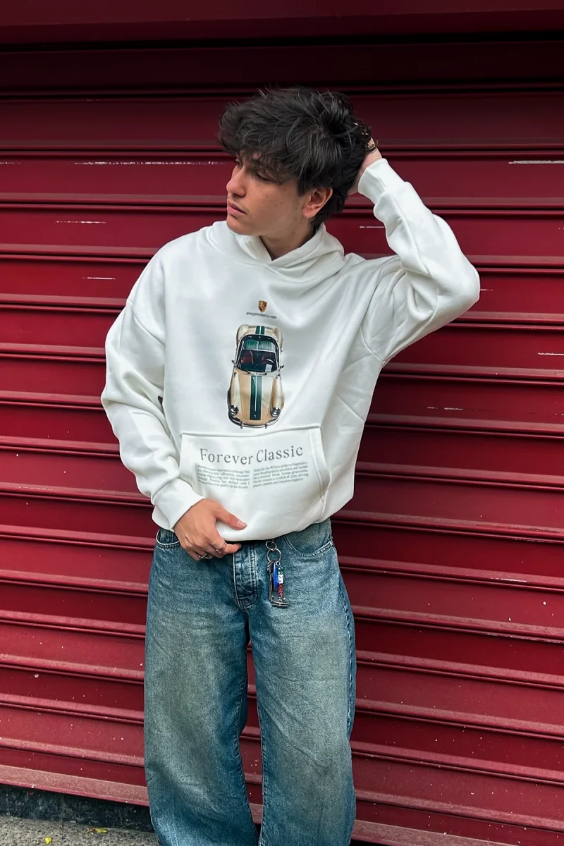 Forever Classic Baskılı Oversize Unisex Beyaz Hoodie