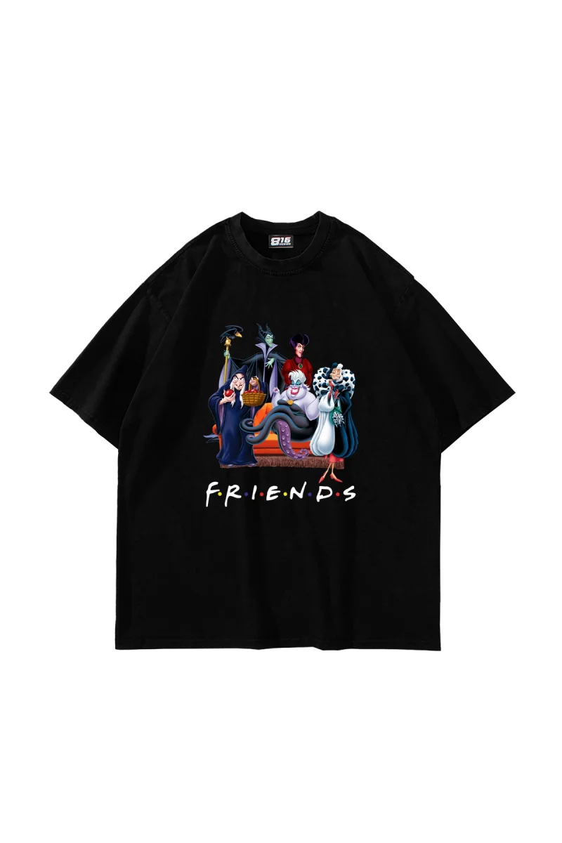 Friends Baskılı Oversize Unisex Siyah Tshirt