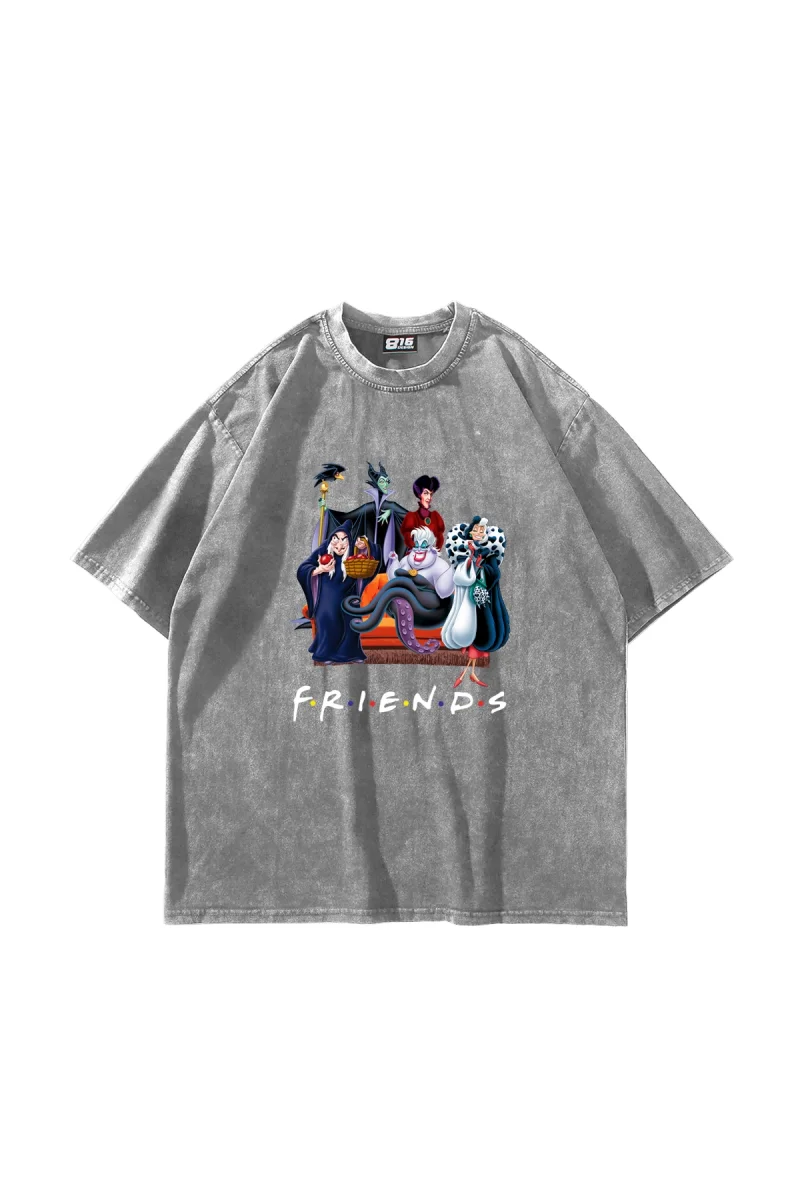 Friends Baskılı Oversize Unisex Yıkamalı Beyaz Tshirt