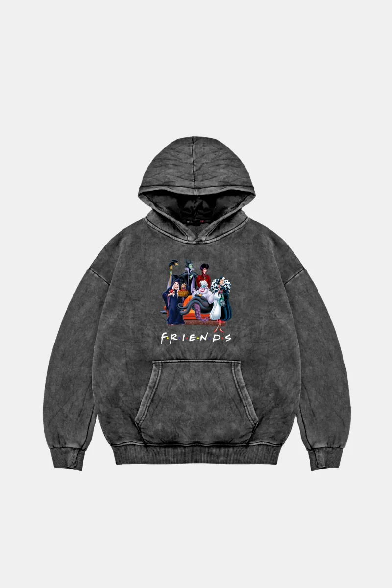 Friends Baskılı Oversize Unisex Yıkamalı Siyah Hoodie