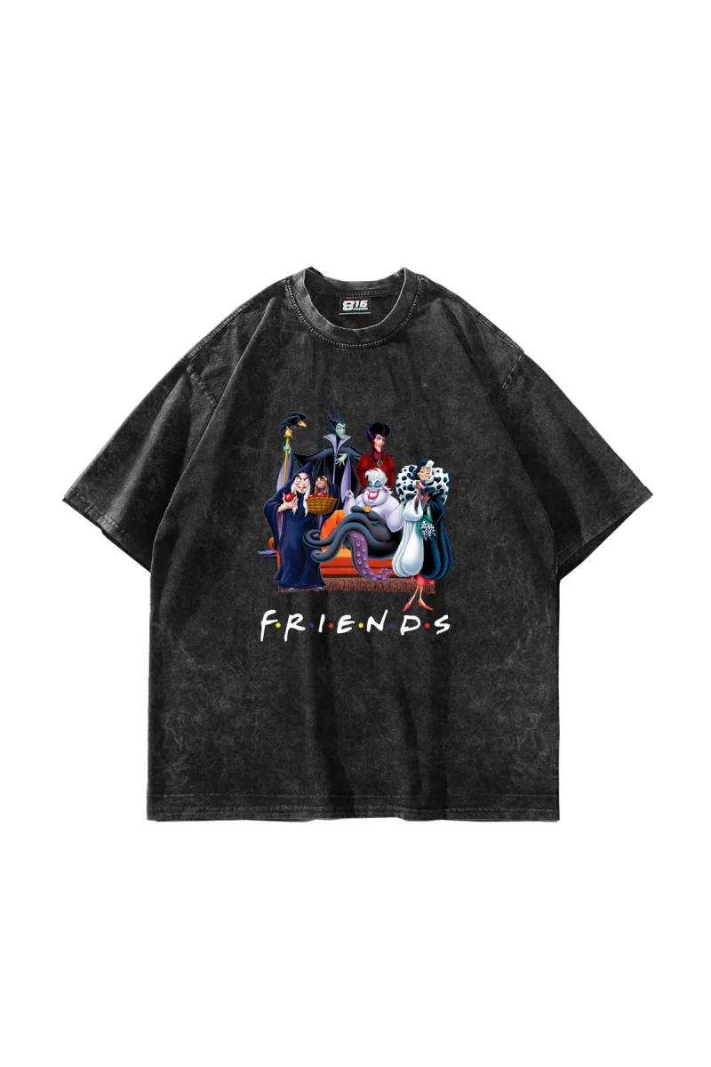Friends Baskılı Oversize Unisex Yıkamalı Siyah Tshirt