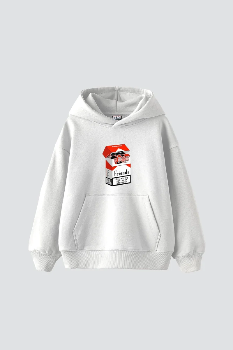 Friends Smoke Baskılı Oversize Unisex Beyaz Hoodie