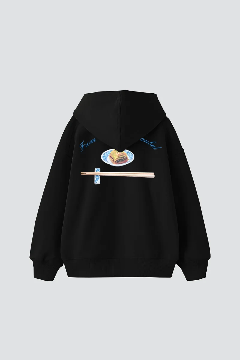 From Tokyo To Istanbul Baskılı Oversize Unisex Siyah Hoodie