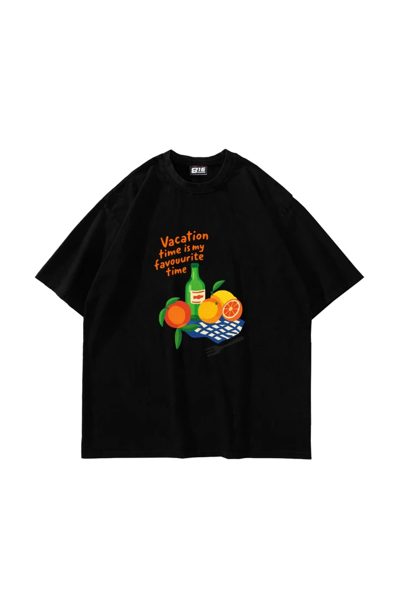 Fruits Baskılı Oversize Unisex Siyah Tshirt