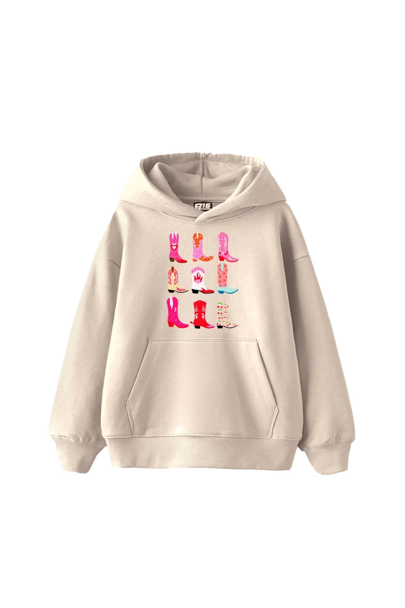 Fun Cowboy Baskılı Oversize Unisex Bej Hoodie