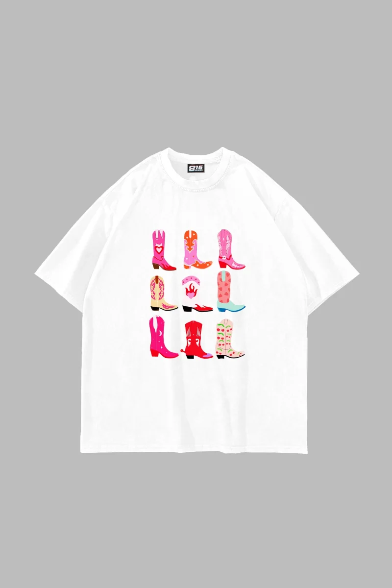 Fun Cowboy Baskılı Oversize Unisex Beyaz Tshirt
