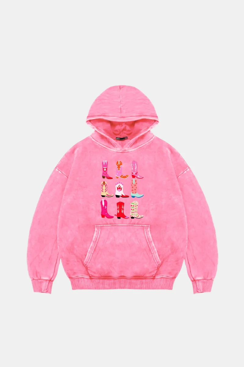 Fun Cowboy Oversize Unisex Yıkamalı Pembe Hoodie