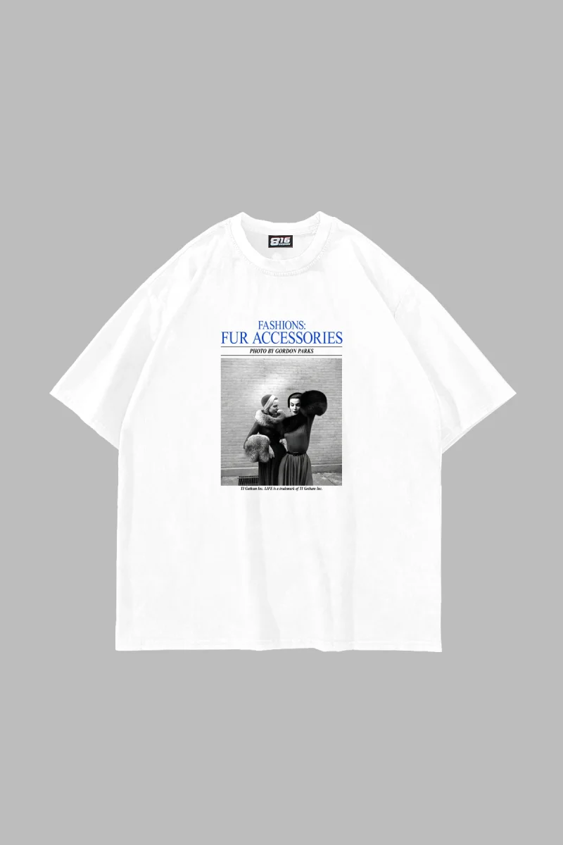 Fur Accessories Baskılı Beyaz Oversize Tshirt