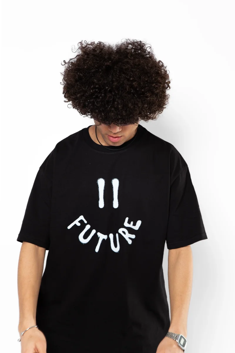 Future Smıle Baskılı Oversize Unisex Siyah Tshirt