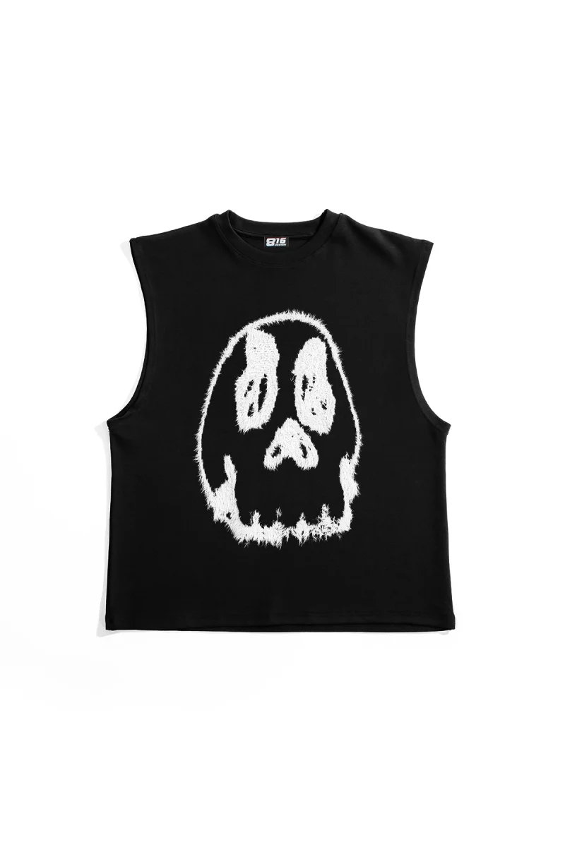 Fuzzy Skeleton Baskılı Siyah Sıfır Kol Tshirt