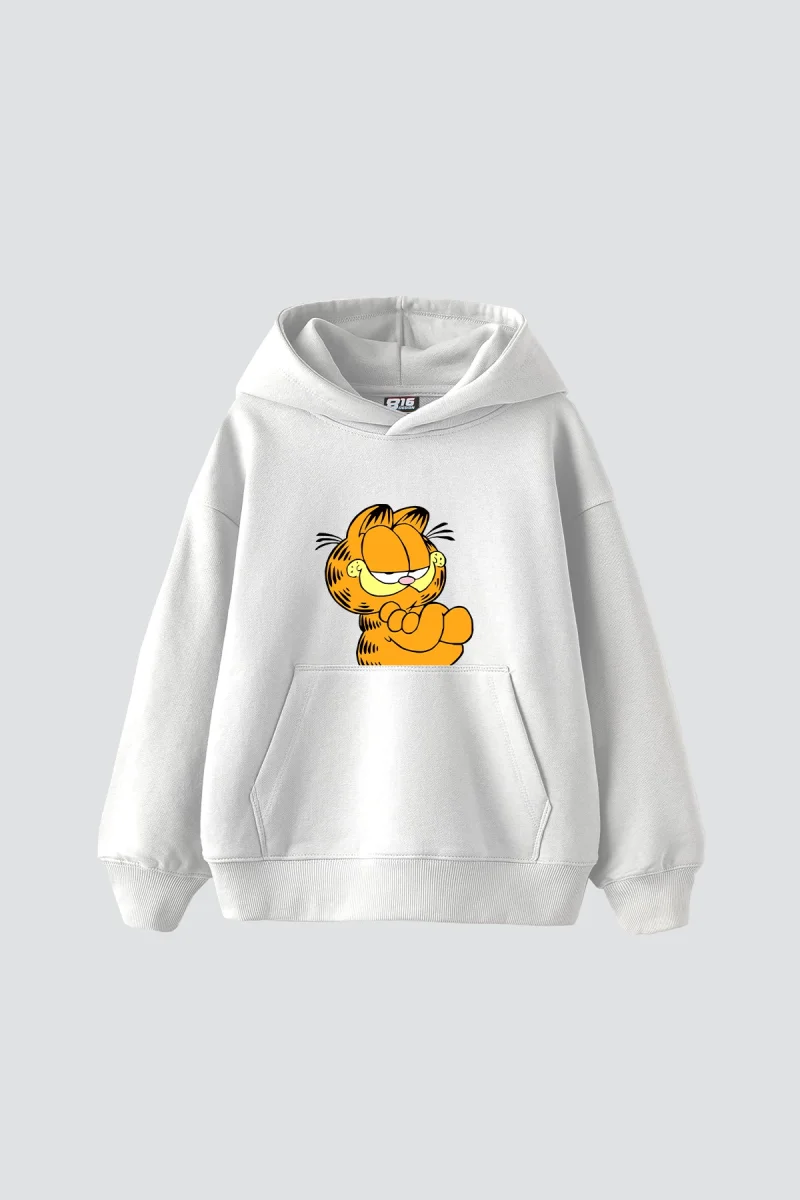 Garfield Baskılı Oversize Unisex Beyaz Hoodie