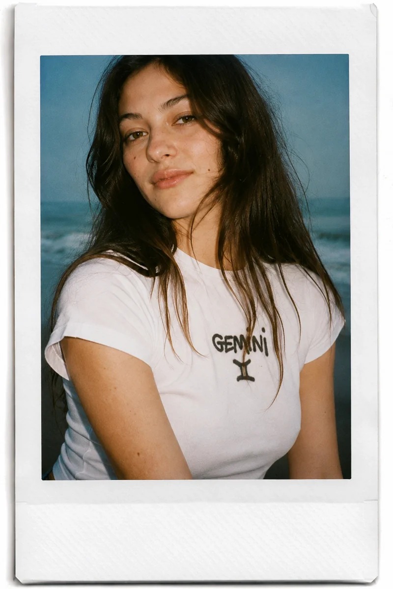 Gemini Baskılı Beyaz Crop Top