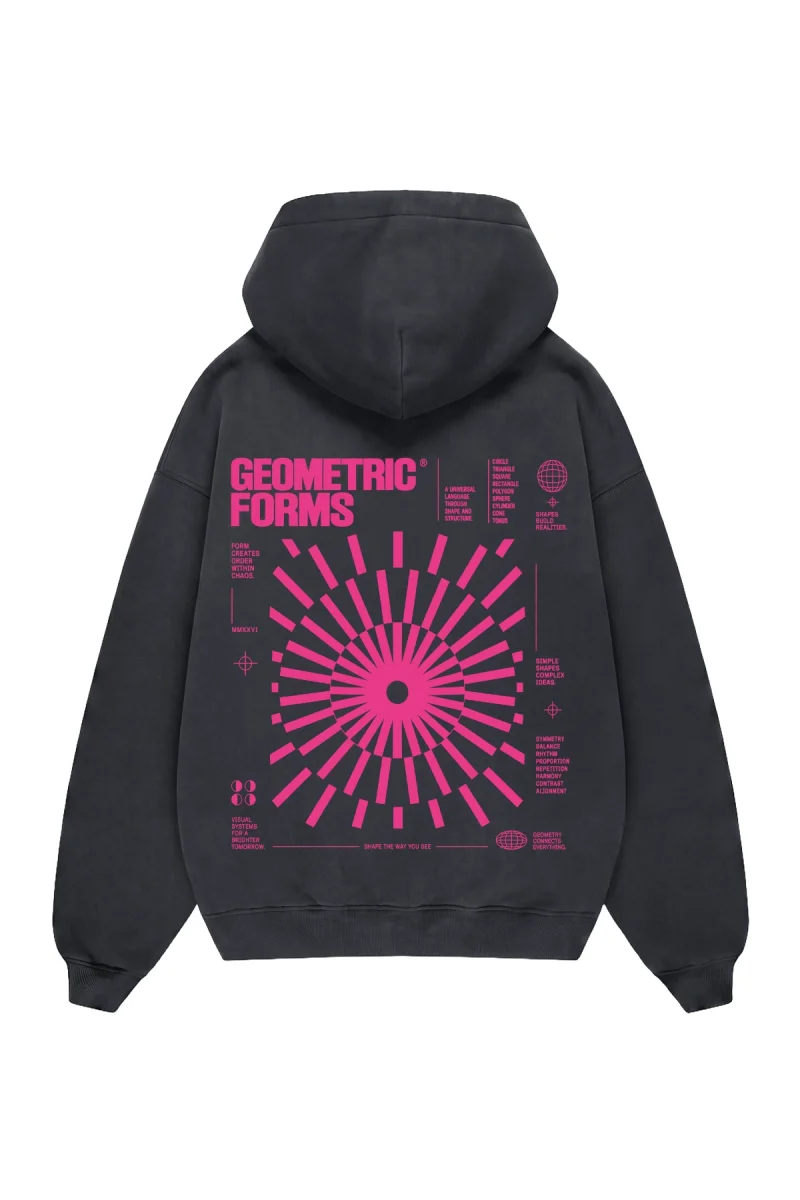 Geometric Forms Baskılı Oversize Füme Hoodie