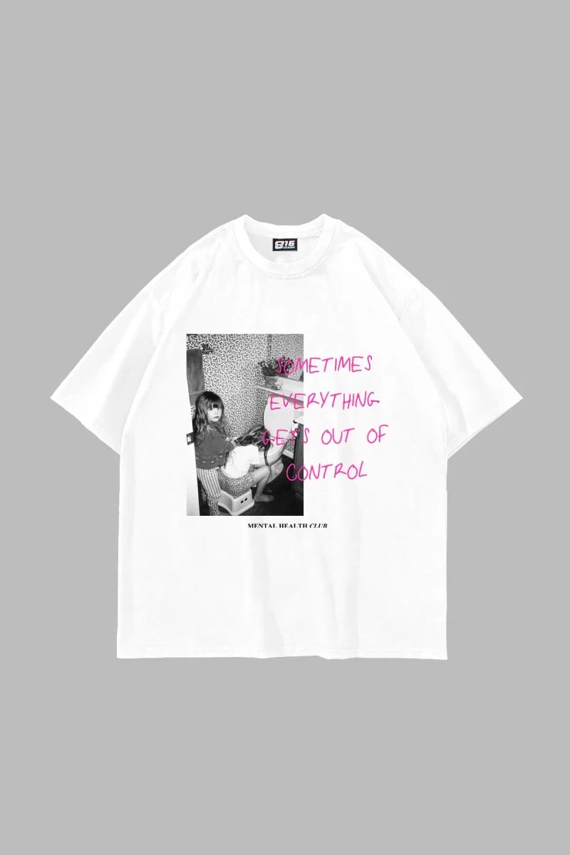 Gets Out Of Control Vintage Baskılı Oversize Unisex Beyaz Tshirt