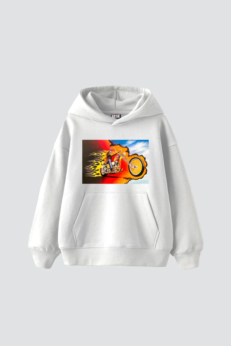 Ghost Rider Baskılı Oversize Unisex Beyaz Hoodie